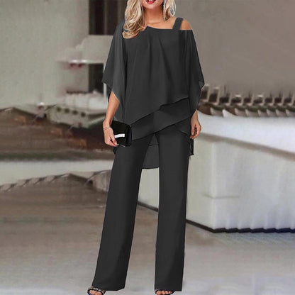 Elaré – Layered Chiffon Top & Wide-Leg Pants Set