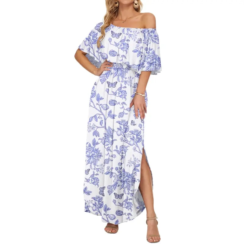 BreezeBelle – Off Shoulder Ruffle Maxi Dress