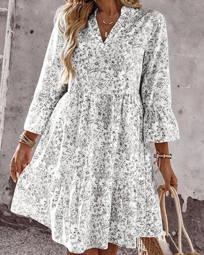 BloomLayer – Floral Tiered V-Neck Dress