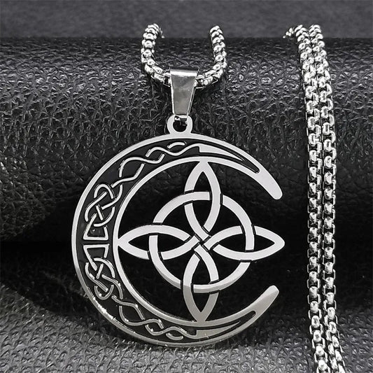 MoonKnot – Celtic Crescent Steel Pendant Necklace