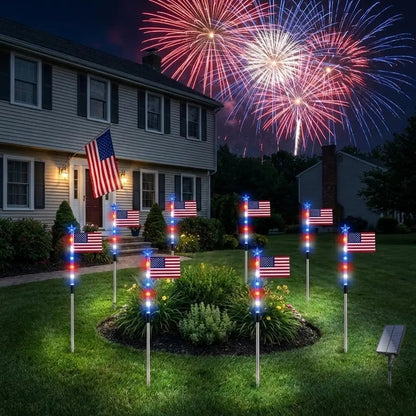 8 Solar American Flag Pathway Lights – Red, White & Blue Yard Glow