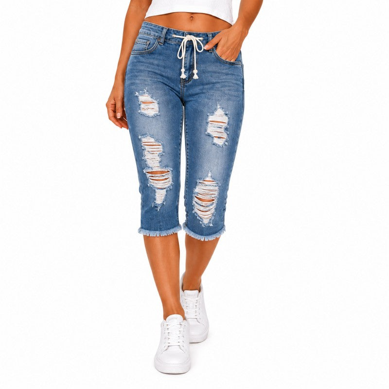 DenimBloom – High Waist Cropped Denim Jeans