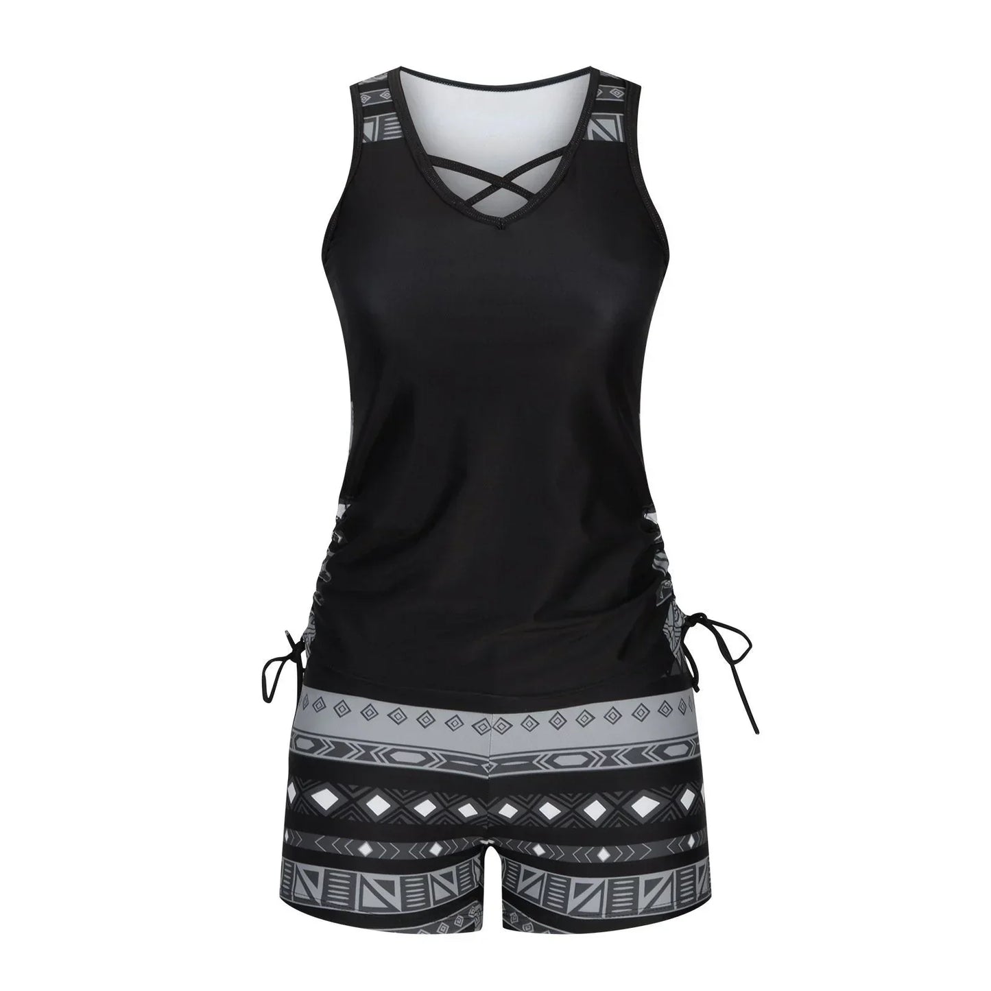 BeachBloom – Modest Bohemian Tankini Swimsuit with Shorts