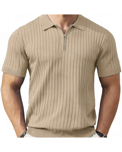 VELLANO™ — Ribbed Knit Zip Polo